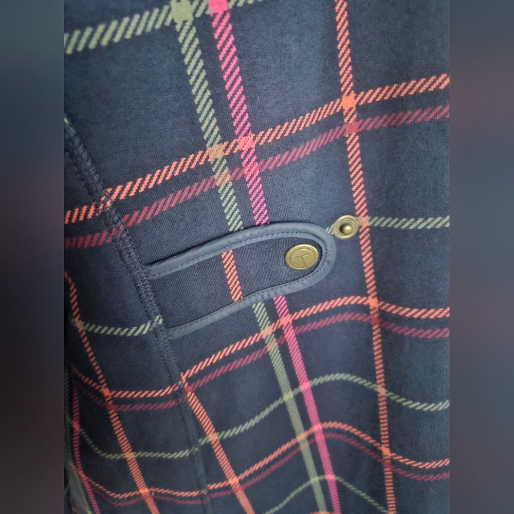TALBOTS Pink & Green Tattersall Plaid Navy Fleece Field Jacket | SZ L - Picture 10 of 16